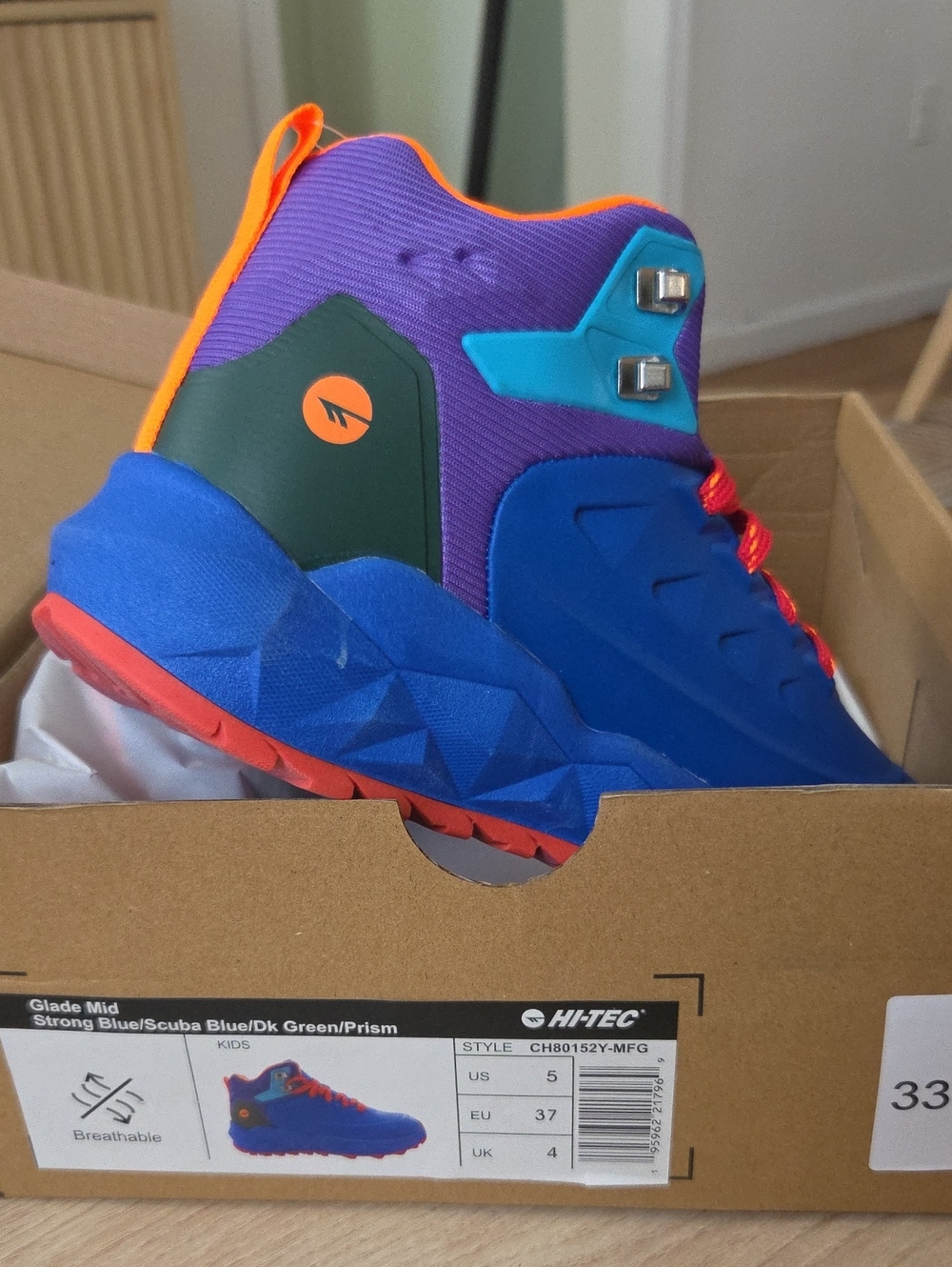 Hi-Tec Kids Glade Mid Boot in Strong Blue, Purple & Dark Green So Kool